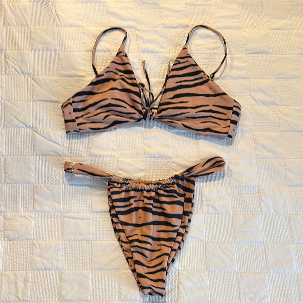Skatie Tiger Print Bikini - Black and Tan